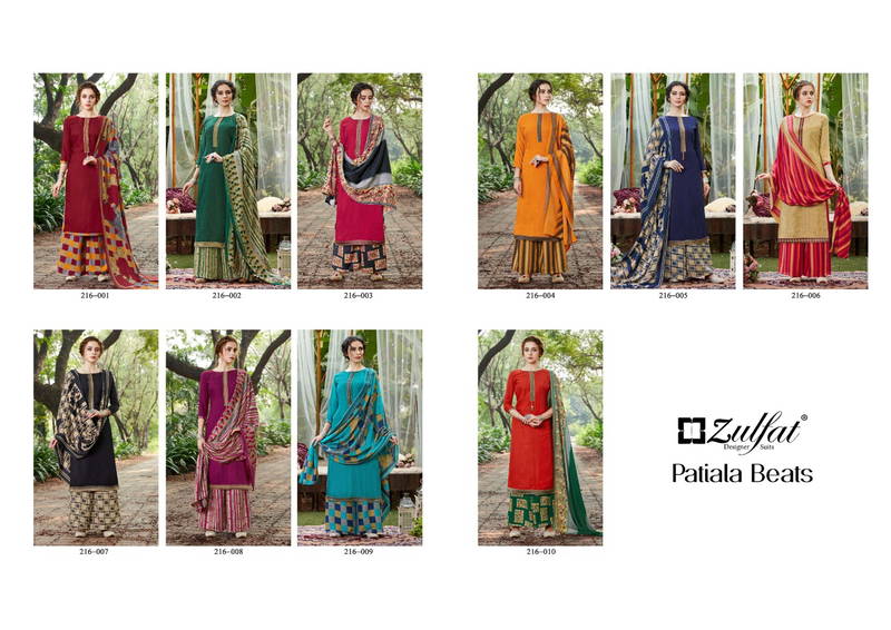 Zulfat Designer Patiala Beats Pashmina Print with Premium Elegantly Stitched Kashmiri Tie and Lace Pkazzo Suit Collection